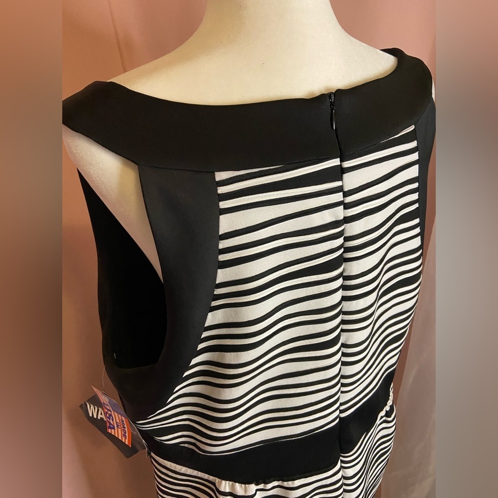 NWT R&M Richards Sleeveless Scoop Neck Black & White Ribbed Cocktail Dress: BB74 - Picture 8 of 15